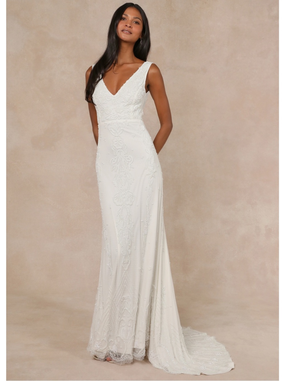 lulus beaded dress White Beaded Gown - Strapless Wedding Dress - Embroidered Dress